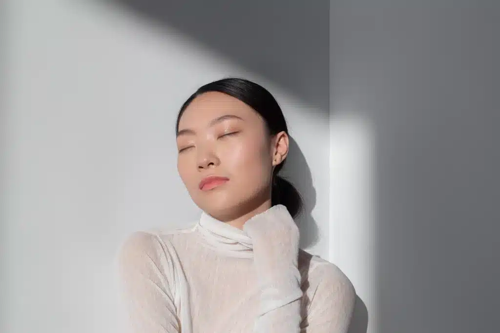 Beautiful asian woman posing with perfect skin