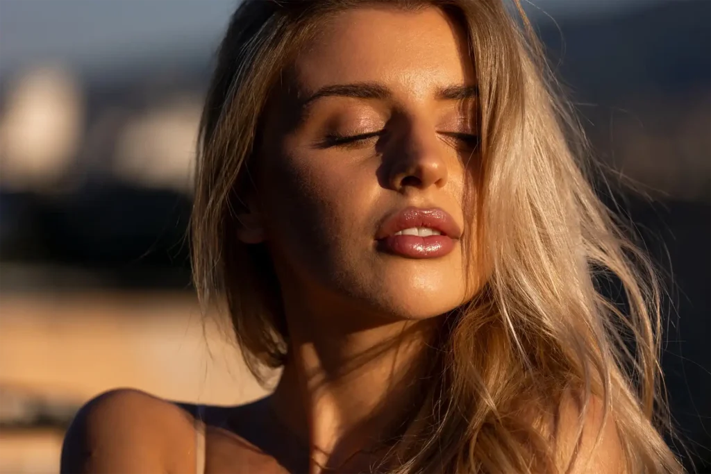 Woman with glowing skin for laser treatment content